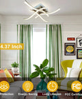 4 Light Modern LED Ceiling Light With Curved Wave Design Brushed Nickel Finish 18W in bright living room with green accents