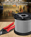 Premium One Eighth Inch Deck Railing Cable 450 Feet With Cutter Heavy Duty Stainless Steel Aircraft Cable 7 By 7 Construction Rust Proof Rated 1460 Lbs Break Strength 1800 Lbs With Cable Securing Holes For DIY Deck Or Stair Cabling spool with cutter