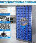 Heavy Duty 100 Drawer Nut And Bolt Organizer With Labels And Adjustable Dividers ABS Drawers And Alloy Steel Frame For Workshop Garage Freestanding Parts Cabinet With 920 Pound Load Capacity