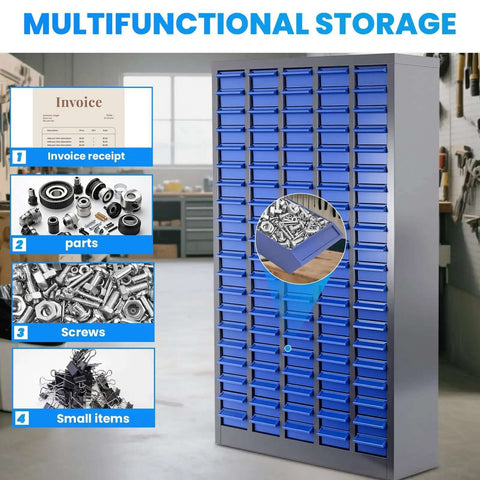 Heavy Duty 100 Drawer Nut And Bolt Organizer With Labels And Adjustable Dividers ABS Drawers And Alloy Steel Frame For Workshop Garage Freestanding Parts Cabinet With 920 Pound Load Capacity