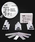 Assorted pack of staples and nails for 4 In 1 Electric Staple And Brad Nailer Gun with magnified label showing staple sizes.