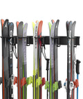 Wall Mounted Ski Rack With 32 Inch Rails For 10 Pairs Five Adjustable 11 Inch Hooks Custom Spacing For Different Skis Holds Up To 300 Lbs Fits Most Skis And Snowboards Perfect Garage And Shed Storage with skis mounted.