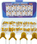 Open Monolithic Ceramic Capacitor Assortment Kit For Repairs And Prototyping, 300 Pieces, showing labeled compartments and capacitors