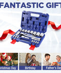 22 Piece Socket Set With Three In One Ratchet Handle Pro Grade One Quarter Inch Drive Sockets in blue storage box