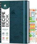 Blank Recipe Journal Spiral Organizer For Your Own Family Cookbook Hardcover, Medium 6.3 By 8.3 Inches In Dark Teal with stickers