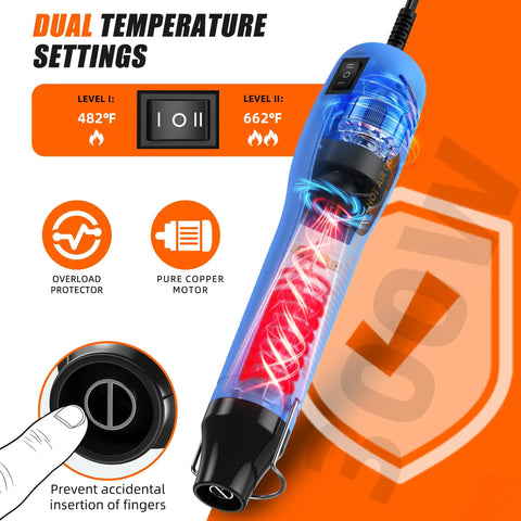 Dual Temp Heat Gun With Two Speed Settings 250C And 350C 482F And 662F Fast Heat For DIYers Crafting and Shrink Tubing