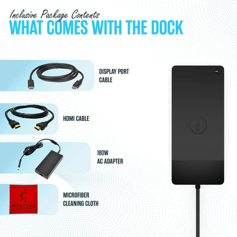Beefed-Up Thunderbolt Docking Station For Laptops With Dual Monitors, USB-C 3.1 And USB-A Ports, cables, adapter, cloth