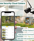 2 Pack Outdoor WiFi Security Cameras 2K Night Vision Motion Detection IP66 Waterproof Cloud Storage Alexa Compatible for Home Security, showing phone app interface and mounted camera on wall.