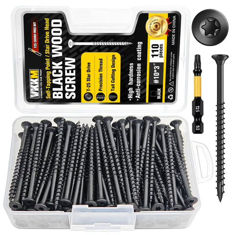10 By 3 Inch Black Star Drive Wood Screws Set Self Tapping Deck Screws 110 Pieces With Free T25 Bit No Pre Drill Needed