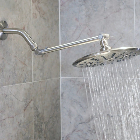 Adjustable 10 Inch Solid Brass Shower Arm Extender for Height and Angle Universal Fit for Rain and Handheld Heads Brushed Nickel Finish