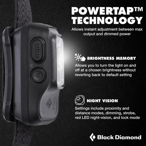 Rechargeable Spot 400-R Headlamp With Dimmable Bright Beam showcasing PowerTap technology feature close-up.