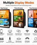 Rad Wearable Digital Signage Ad Backpack Equipped With Wifi And Sharp LCD Display Pairing Legit Sunlight Readable Panel showcasing multiple display modes.