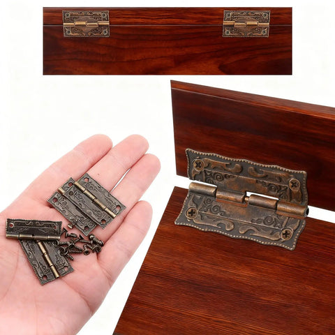 12 pcs antique brass small hinges with screws for jewelry boxes and wooden cabinets, decorative mini retro style hardware
