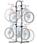 Grab-And-Go Four Bike Rack For Garage And Home, Freestanding Gravity Bicycle Stand, Adjustable Vertical Indoor Outdoor Bike Holder, Floor Parking Cycle Organizer, Heavy-Duty Steel Construction.