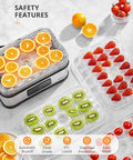 Totally Nifty Compact 5 Tier Food Dehydrator With BPA Free Trays filled with sliced oranges, strawberries, and kiwis.