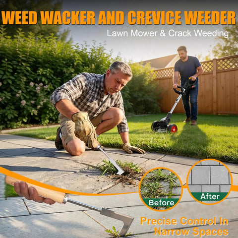 Man using Cordless 3 In 1 Weed Wacker With Battery Power, Stringless Trimmer Brush Cutter And Lawn Edger And Mower on lawn