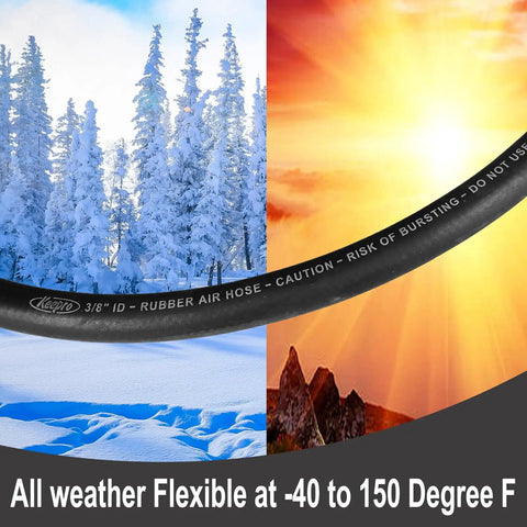 Beefy Rubber Air Hose Three Eighths Inch ID 50 Feet With Swivel Aluminum Quick Coupler And Plug 300 PSI Max Flexible Kink Resistant