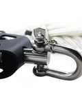 Close-up of Deluxe Fiddle Block Kit with Anodized Aluminum UniBody Frame for Tree Pulling and 1000 lb Working Load, visible cleat.