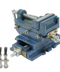 5 Inch Cross Slide Drill Press Vise With 2 Way X Y Travel Heavy Duty Iron Workhorse viewed from the side with mounted handles.