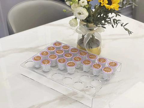 Two Pack 35 Slot Flat Coffee Pod Organizer Tray In Clear Acrylic For Countertop Or Drawer Keeps K Cup Pods Neatly Sorted