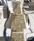 Camouflage EVA Boat Flooring 6mm Self Adhesive Marine Decking Sheet installed on boat deck, showing non-slip cushioned surface.