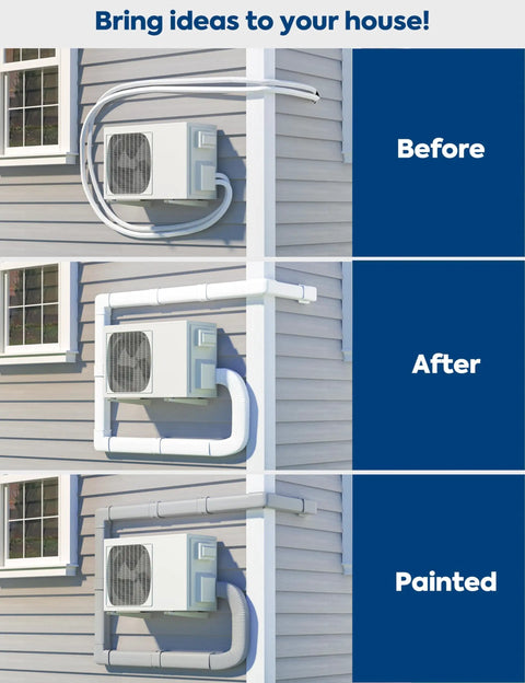 Comparison of HVAC installation using Paintable 13Ft Mini Split Line Set Cover Kit With Flexible Duct 3 Inch Decorative Cover