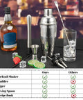 All In One 6 Piece Cocktail Shaker Set With 24 Oz Shaker Muddler Jigger Spoon And Pourers Pro Grade 18 8 Stainless Steel