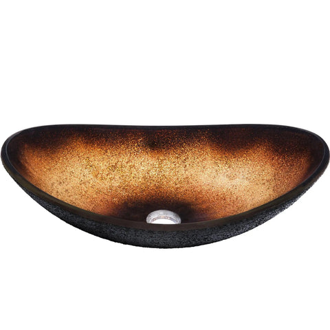 Rena Glass Vessel Bathroom Sink Oval Slipper Hand Painted Black And Copper Tones Dope Sleek Look Tempered Glass Above Counter