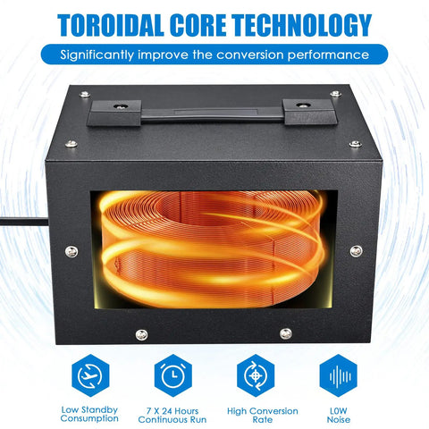 Beast 1000 Watt Step Up And Step Down Voltage Converter with dual outputs showcasing its toroidal core technology for performance