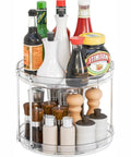 Two Tier Lazy Susan Turntable For Cabinets And Pantry 9.5 Inch Diameter Double Rotating Kitchen Spice Rack Organizer with spices