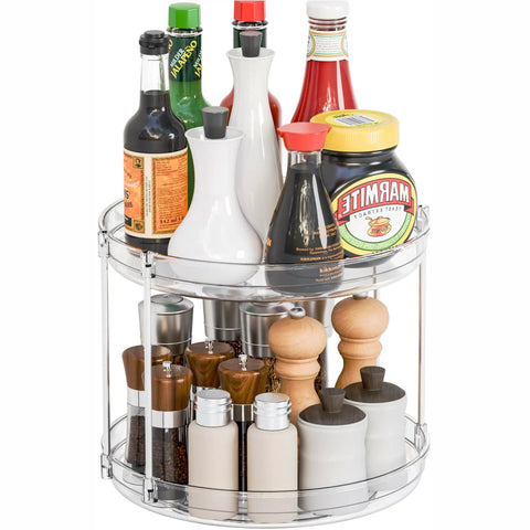 Two Tier Lazy Susan Turntable For Cabinets And Pantry 9.5 Inch Diameter Double Rotating Kitchen Spice Rack Organizer with spices
