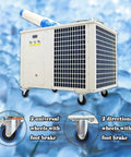 Hardcore 220V Industrial Air Conditioner Packing 29800 BTU, rugged unit on wheels for easy mobility in large spaces.