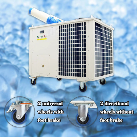 Hardcore 220V Industrial Air Conditioner Packing 29800 BTU, rugged unit on wheels for easy mobility in large spaces.