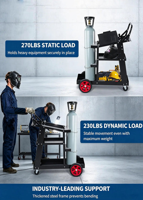 Heavy Duty 3 Tier Welding Cart With 400 Lb Load Capacity Rolling Metal Utility Cart With Raised Handle And 360 Degree Swivel Wheels