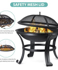 22 Inch Portable Fire Pit For Outdoor Wood Burning Steel Construction With Lightweight Grill Fire Pit Bowl Log Grate And Poker
