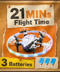 360 Degree RGB Light Rotation Kids Drone With Altitude Hold One Key Takeoff And Landing, shown with 3 batteries