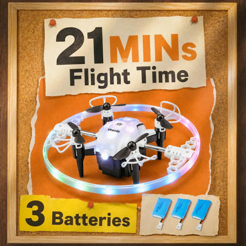 360 Degree RGB Light Rotation Kids Drone With Altitude Hold One Key Takeoff And Landing, shown with 3 batteries