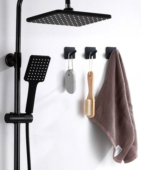 Heavy Duty Self Adhesive Wall Hooks 4 Pack For Bathroom Kitchen Coat Robe And More Matte Black Stainless Steel No Punch Installation