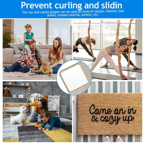 Non Slip Rug Tape And Pads Set For Hardwood And Tile Floors Reusable Washable Double Sided Rug Grippers Prevents Curling