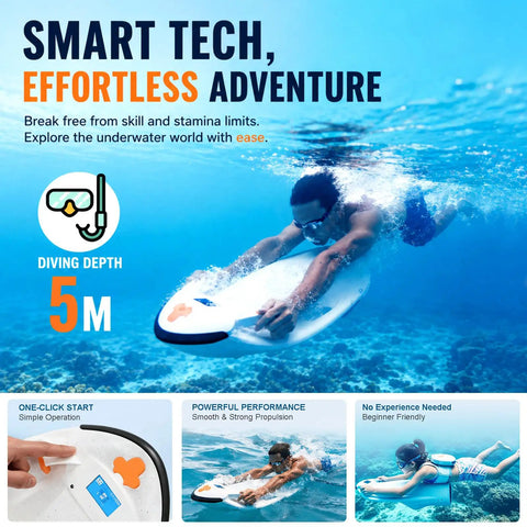 Man using 2 In 1 Water Scooter And Surfboard For Pool Lake Ocean With 6000W Propulsion Two Speed Modes Five Meter Dive Depth