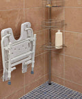 Wall Mount Fold Away Shower Chair With Adjustable Legs 16 By 16 Inch White Bath Seat Bench mounted on shower wall