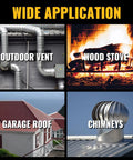 Pro Grade Heavy Duty Four Inch Metal Roof Pipe Boot Featuring Flexible Silicone Flashing Base For Corrugated Steel Roofs used on outdoor vents, wood stoves, garage roofs, and chimneys.