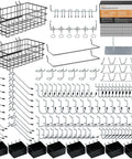 Pegboard Organizer Kit With 238 Pieces Hooks Bins Baskets Paper Towel Holder For One Eighth And One Quarter Inch Pegboards