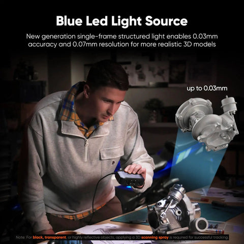 Badass Handheld 3D Scanner Delivers Tight Accuracy With Sharp Blue Light Tech For Quick Medium Scans And Dead Simple 3D Printing Workflow For Creative Pros