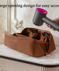 Travel Hair Tool Case For Dyson Airwrap And Shark FlexStyle with hairdryer next to brown waterproof case on counter