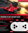 Electronic Go Kart Drift Ride On Toy For Kids And Adults, showing remote control features and red cart design