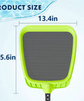 Heavy Duty Pool Skimmer Net With Reinforced Frame And Nylon Flat Leaf Rake For Spas Ponds And Swimming Pools Pro Grade Cleaning Tool Pole Not Included, green nylon mesh with dimensions