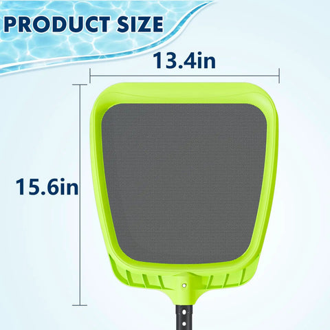 Heavy Duty Pool Skimmer Net With Reinforced Frame And Nylon Flat Leaf Rake For Spas Ponds And Swimming Pools Pro Grade Cleaning Tool Pole Not Included, green nylon mesh with dimensions