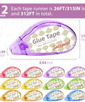 12-Pack Double Sided Craft Tape Roller Kit showing purple tape runner 0.3 Inch by 26 Feet, ideal for scrapbooking and card making.