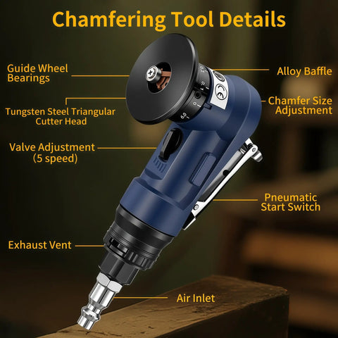 Image of Pro Grade High Performance Pneumatic Chamfering Tool for Metal Wood PVC and Acrylic, showing detailed parts.